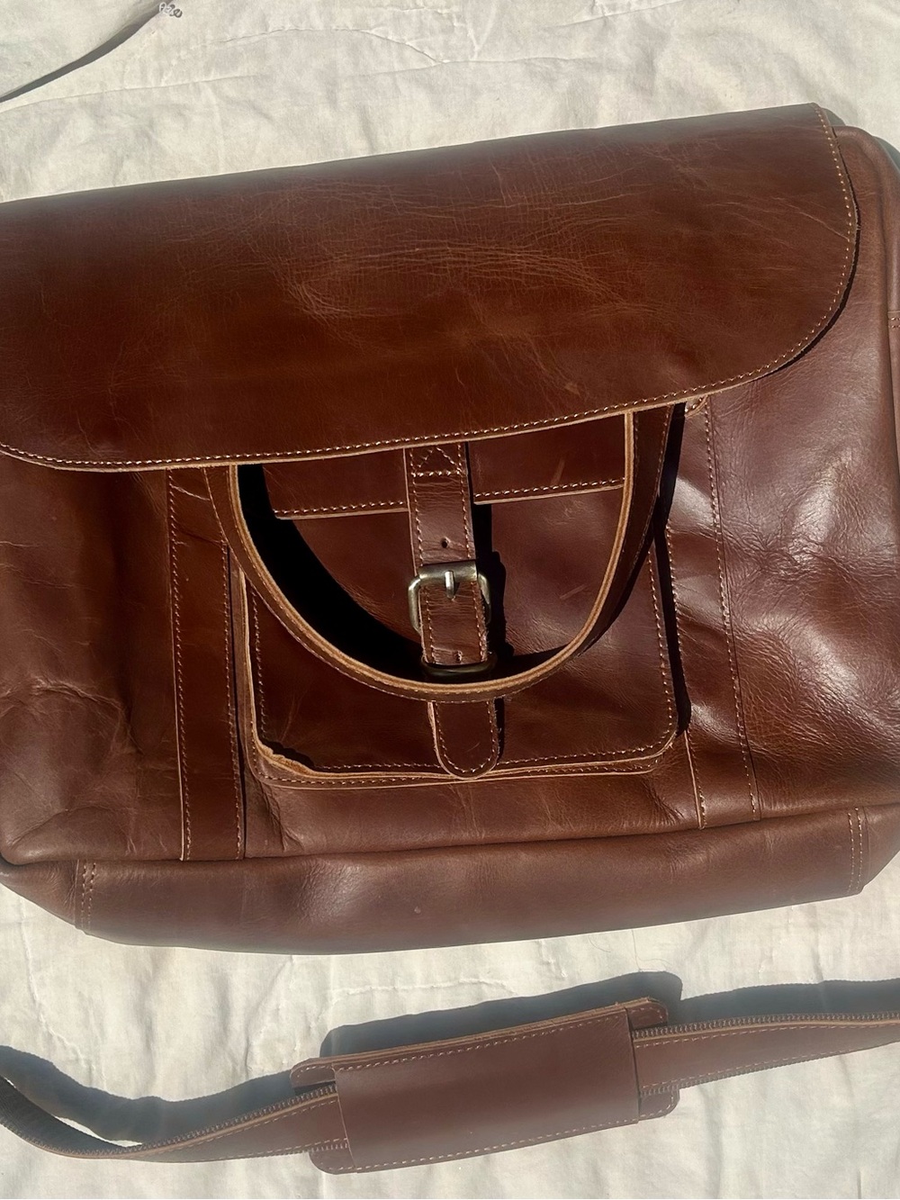 J. Peterman Brown Leather Laptop Messenger Bag